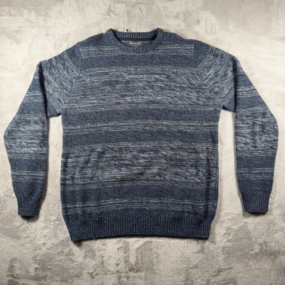 Van Heusen Mens Blue Marled Knit Crewneck‎ Sweater Space Dye Long Sleeve Large